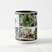 Winter Botanische Zwarte Foto Collage Kerstmis Mok (Midden)