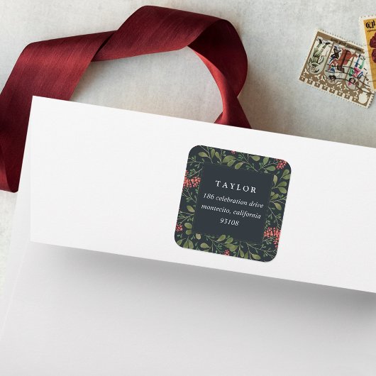 Winter Bouquet | Terugkeeradres feestdag Vierkante Sticker