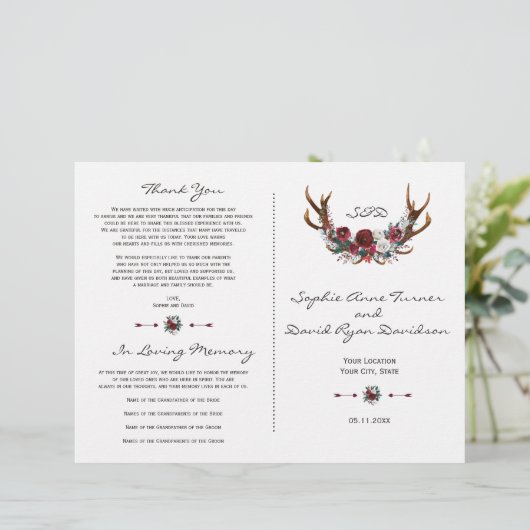 Winter Bourgogne Bloemengewei Trouwprogramma (Staand voorkant)