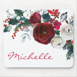 Winter Bourgogne Pioen Roos Floral Pine Boeket Muismat