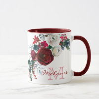 Winter Bourgogne Roos Bloemdennenboeket Monogram
