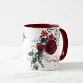 Winter Bourgogne Roos Bloemdennenboeket Monogram Mok (Voorkant rechts)