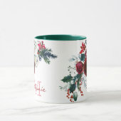 Winter Bourgogne Roos Bloemdennenboeket Monogram Mok (Midden)