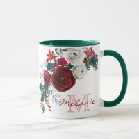 Winter Bourgogne Roos Bloemdennenboeket Monogram