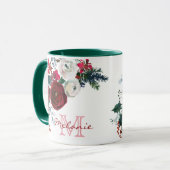 Winter Bourgogne Roos Bloemdennenboeket Monogram Mok (Voorkant links)