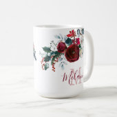 Winter Bourgogne Roos Bloementak Monogram Koffiemok (Voorkant rechts)