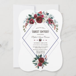 Winter Bourgondië Bloem Navyblauw Sweet 16 Kaart