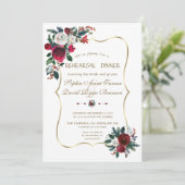 Winter Bourgondië Floral Pine Goud Repetitie Diner Kaart (Staand voorkant)