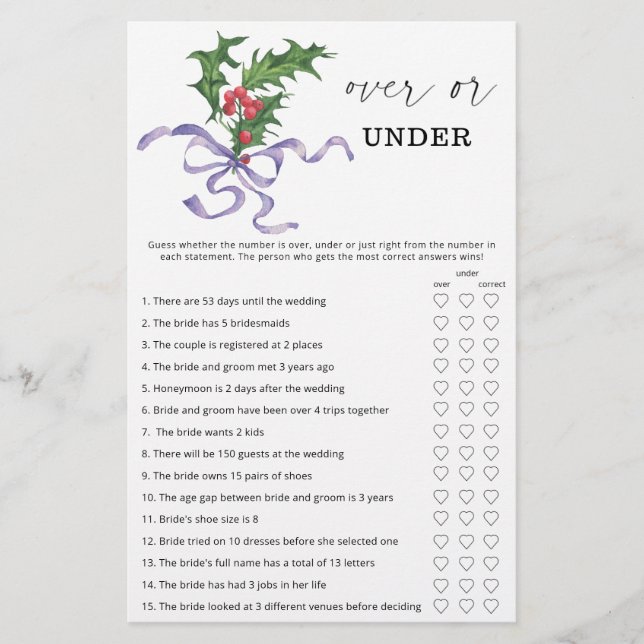 Winter boven of onder bruidsfeest spel (Voorkant)