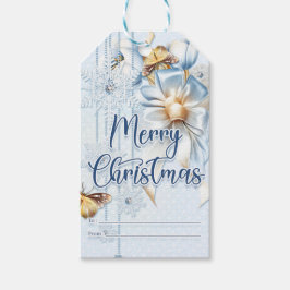 Winter Bow en Butterflies Merry Kerstmis Cadeaulabel