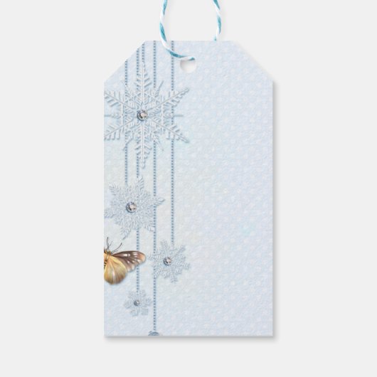 Winter Bow en Butterflies Merry Kerstmis Cadeaulabel (Achterkant)