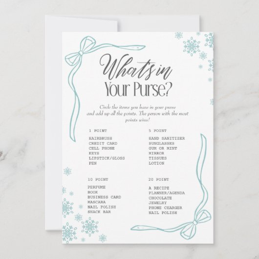 Winter Bow Green Wat zit er in je tas? wild Kaart (Voorkant)