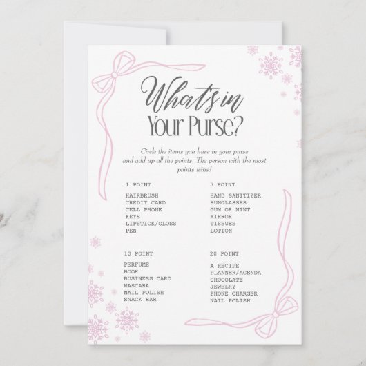 Winter Bow Pink Wat zit er in je tas? wild Kaart (Voorkant)