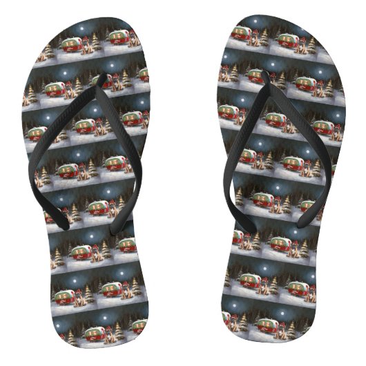 Winter Boxer Caravan Kerst Avontuur Teenslippers (Voetbed)