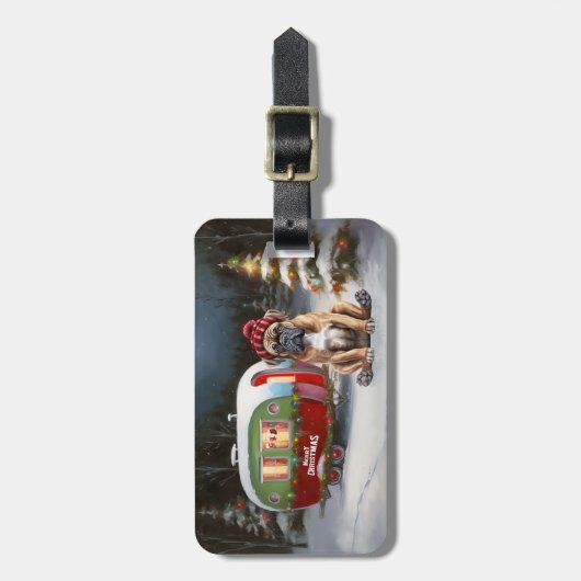 Winter Boxer Caravan Kerstavontuur Bagagelabel (Voorkant verticaal)