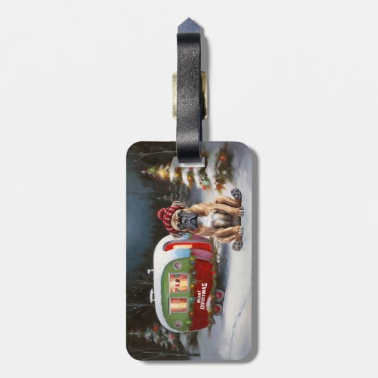 Winter Boxer Caravan Kerstavontuur Bagagelabel (Achterkant verticaal)