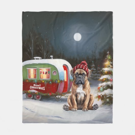 Winter Boxer Caravan Kerstavontuur Fleece Deken (Voorkant)
