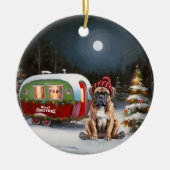 Winter Boxer Caravan Kerstavontuur Keramisch Ornament (Voorkant)