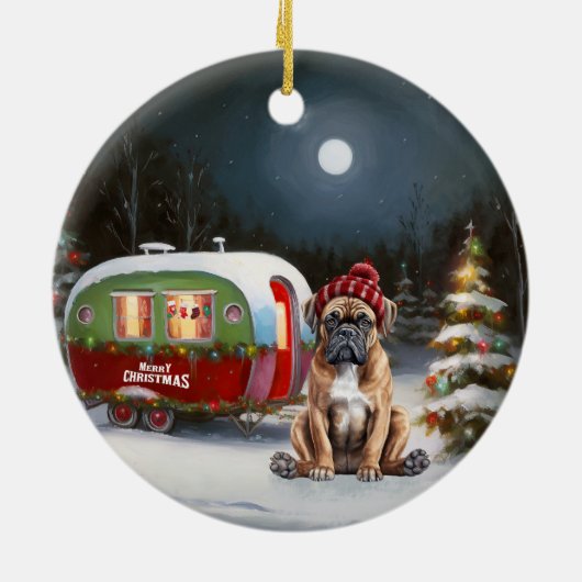 Winter Boxer Caravan Kerstavontuur Keramisch Ornament (Achterkant)