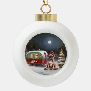 Winter Boxer Caravan Kerstavontuur Keramische Bal Ornament