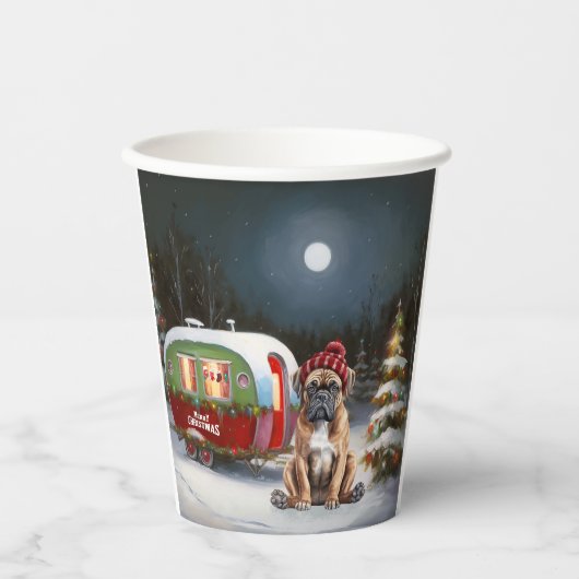 Winter Boxer Caravan Kerstavontuur Papieren Bekers (Voorkant)