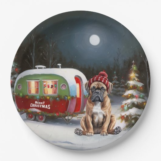 Winter Boxer Caravan Kerstavontuur Papieren Bordje (Voorkant)
