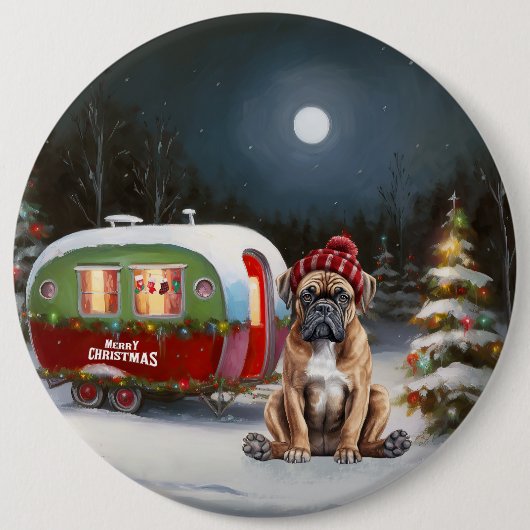 Winter Boxer Caravan Kerstavontuur Ronde Button 6,0 Cm (Voorkant)
