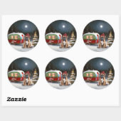 Winter Boxer Caravan Kerstavontuur Ronde Sticker (Vel)