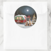 Winter Boxer Caravan Kerstavontuur Ronde Sticker (Tas)