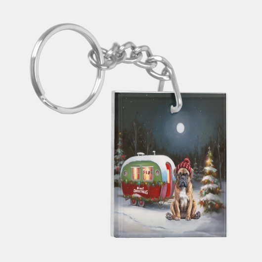 Winter Boxer Caravan Kerstavontuur Sleutelhanger (Voorkant Links)