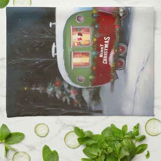 Winter Boxer Caravan Kerstavontuur Theedoek (Gevouwen)