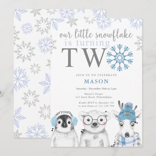 Winter Boy 2nd Birthday Uitnodiging (Voorkant / Achterkant)