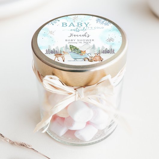 Winter Boy Baby Het is koud buiten douche gunst Ronde Sticker