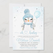 Winter Boy Baby shower nodigt Pinguin uit Kaart (Voorkant)
