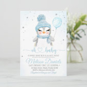 Winter Boy Baby shower nodigt Pinguin uit Kaart (Staand voorkant)