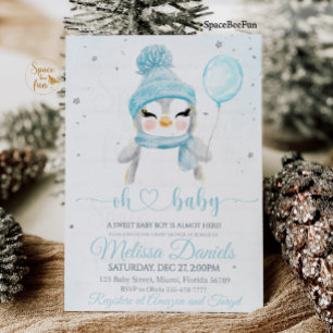 Winter Boy Baby shower nodigt Pinguin uit Kaart