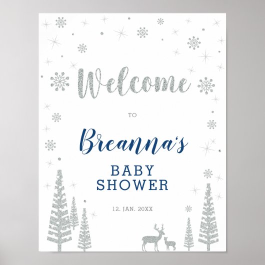 Winter Boy Baby shower Welcome Party Sign. Poster (Voorkant)