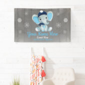 Winter Boy Elephant Backdrop NavySnowflakes Banner (Insitu)