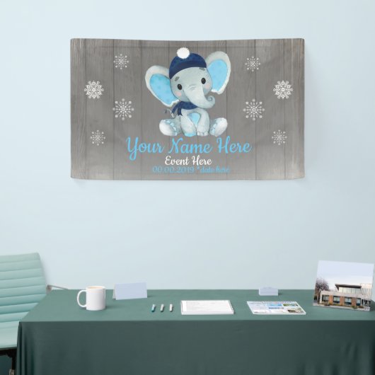 Winter Boy Elephant Backdrop NavySnowflakes Banner (Beurs)