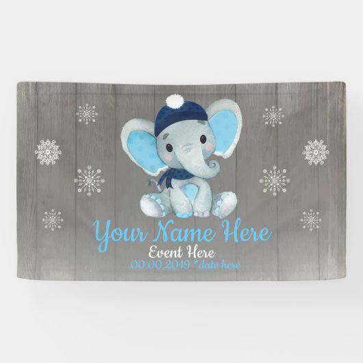 Winter Boy Elephant Backdrop NavySnowflakes Banner (Horizontaal)