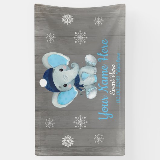 Winter Boy Elephant Backdrop NavySnowflakes Banner (Verticaal)
