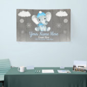 Winter Boy Olifant Achtergrond Blauwe Sneeuwvlokke Spandoek (Beurs)