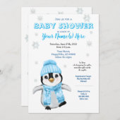 Winter Boy Penguin Baby shower BlueInvitation Kaart (Voorkant / Achterkant)