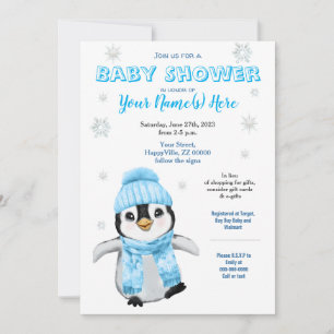 Winter Boy Penguin Baby shower BlueInvitation Kaart