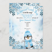 Winter Boy Penguin Douche uitnodiging Blauwe Sneeu (Voorkant / Achterkant)