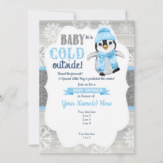 Winter Boy Penguin Invitation voor Boy Baby shower Kaart (Voorkant)