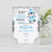 Winter Boy Penguin Invitation voor Boy Baby shower Kaart (Staand voorkant)
