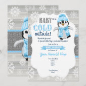 Winter Boy Penguin Invitation voor Boy Baby shower Kaart (Voorkant / Achterkant)