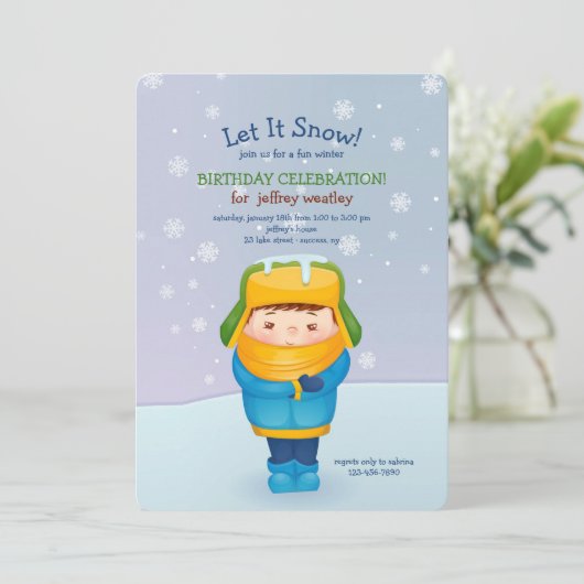 Winter Boy Uitnodiging (Staand voorkant)