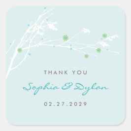 Winter Branch Snow Flower Wedding Bedankt Vierkante Sticker